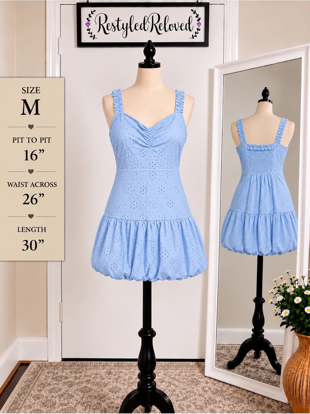Blue Eyelet Bubble Hem Dress Boutique – Blashe Los Angeles Size Medium (NWT)